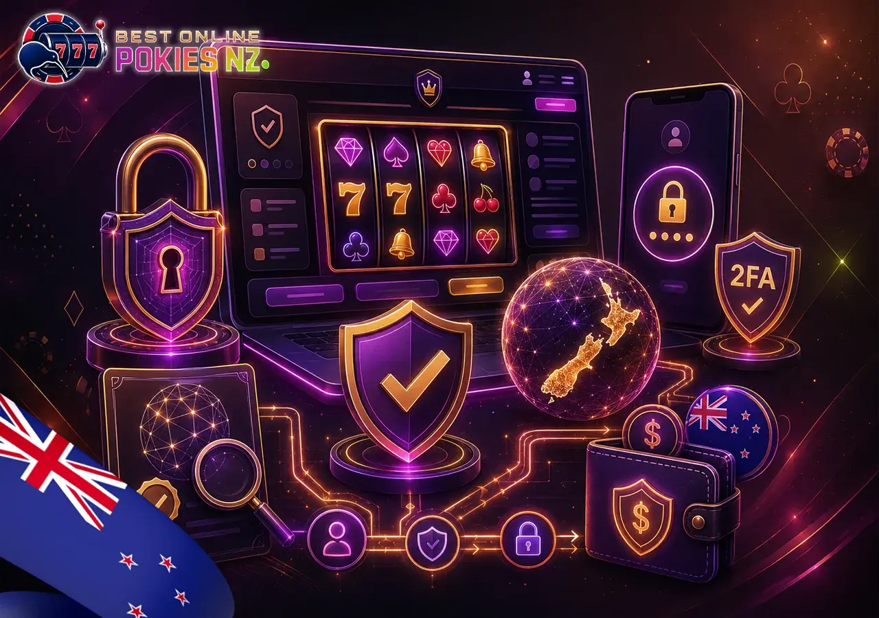 Safety of Online Pokies NZ with license, SSL, 2FA, RNG audit, secure payments, and NZD wallet
